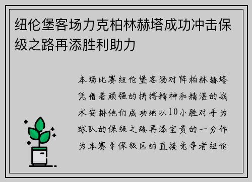 纽伦堡客场力克柏林赫塔成功冲击保级之路再添胜利助力